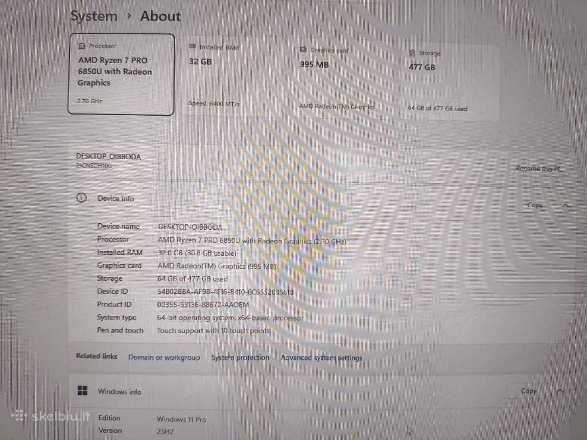 Thinkpad X13 Touch Ryzen 7 6850u 32gb 512gb 13% - nuotraukos Nr. 4