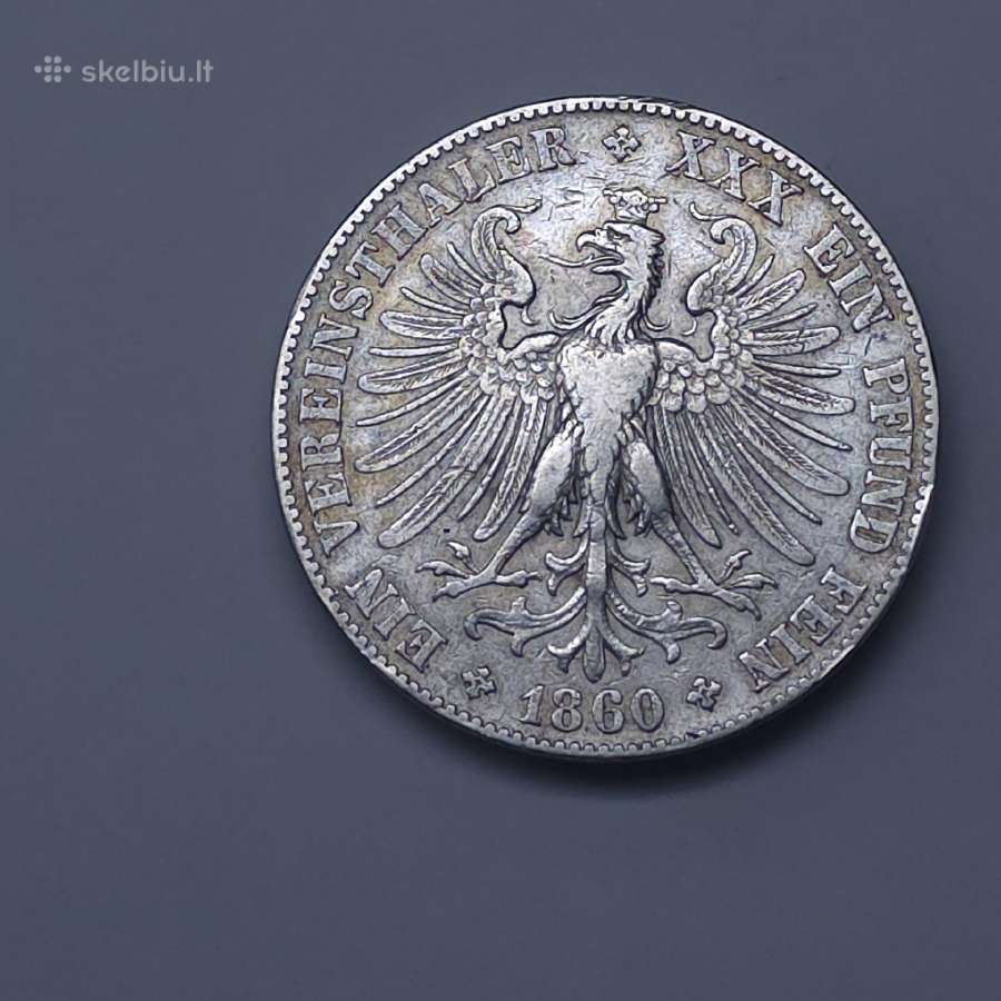 Frankfurto 1 Vereinsthaler 1859 m. ir 1860 m. - nuotraukos Nr. 19