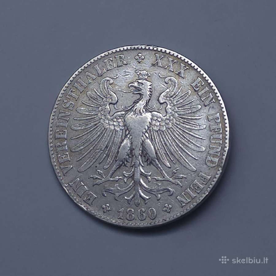 Frankfurto 1 Vereinsthaler 1859 m. ir 1860 m. - nuotraukos Nr. 21