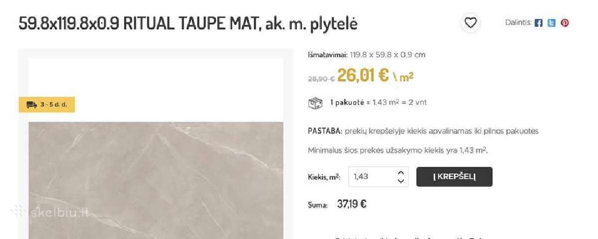 Akmens masės plytelės - 7 pakuotės (10,01 m2) - nuotraukos Nr. 2