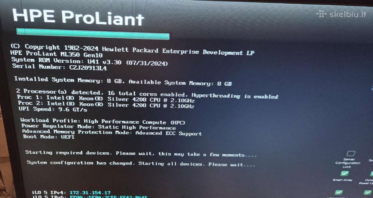 Hp Ml350 Gen10 16sff 2x Xeon 4208 RAM 128gb - nuotraukos Nr. 3