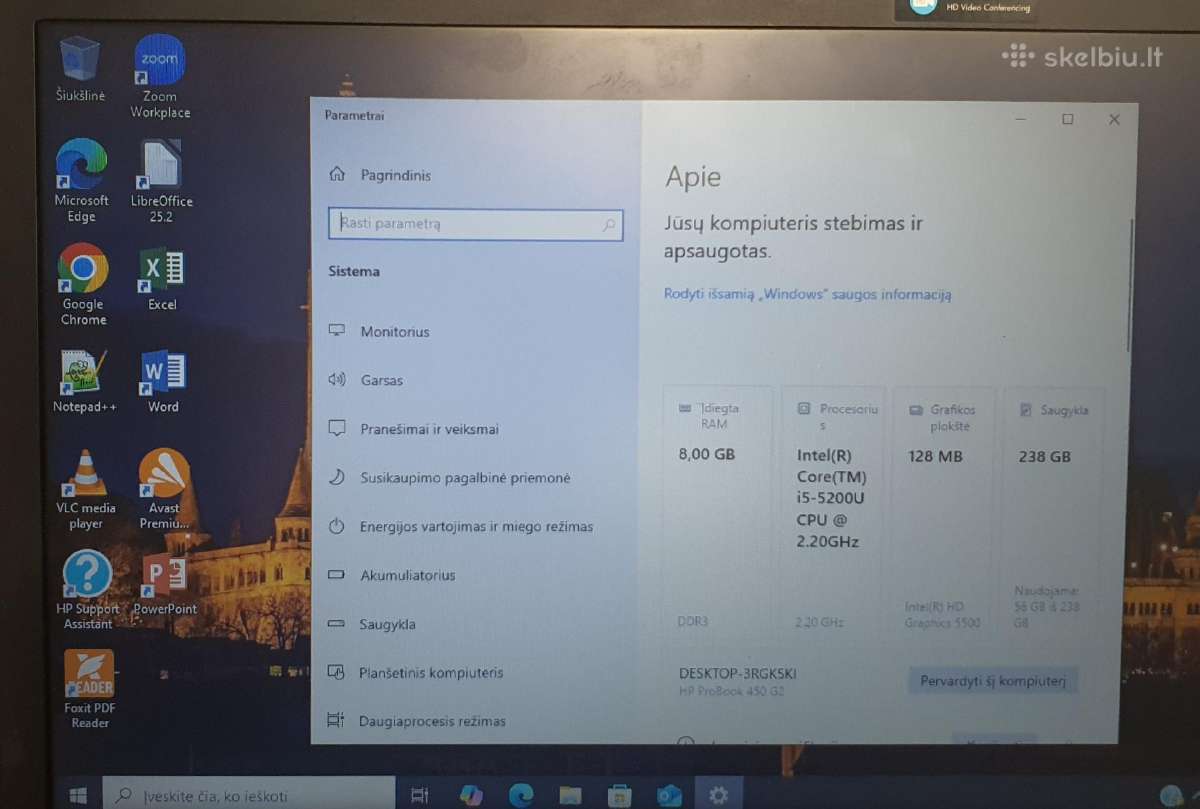 Hp Probook 450 G2 Intel Core i5-5200u 8 GB RAM - nuotraukos Nr. 7