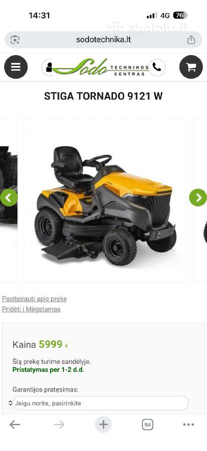 Sodo traktoriukas Stiga 9121w - nuotraukos Nr. 2
