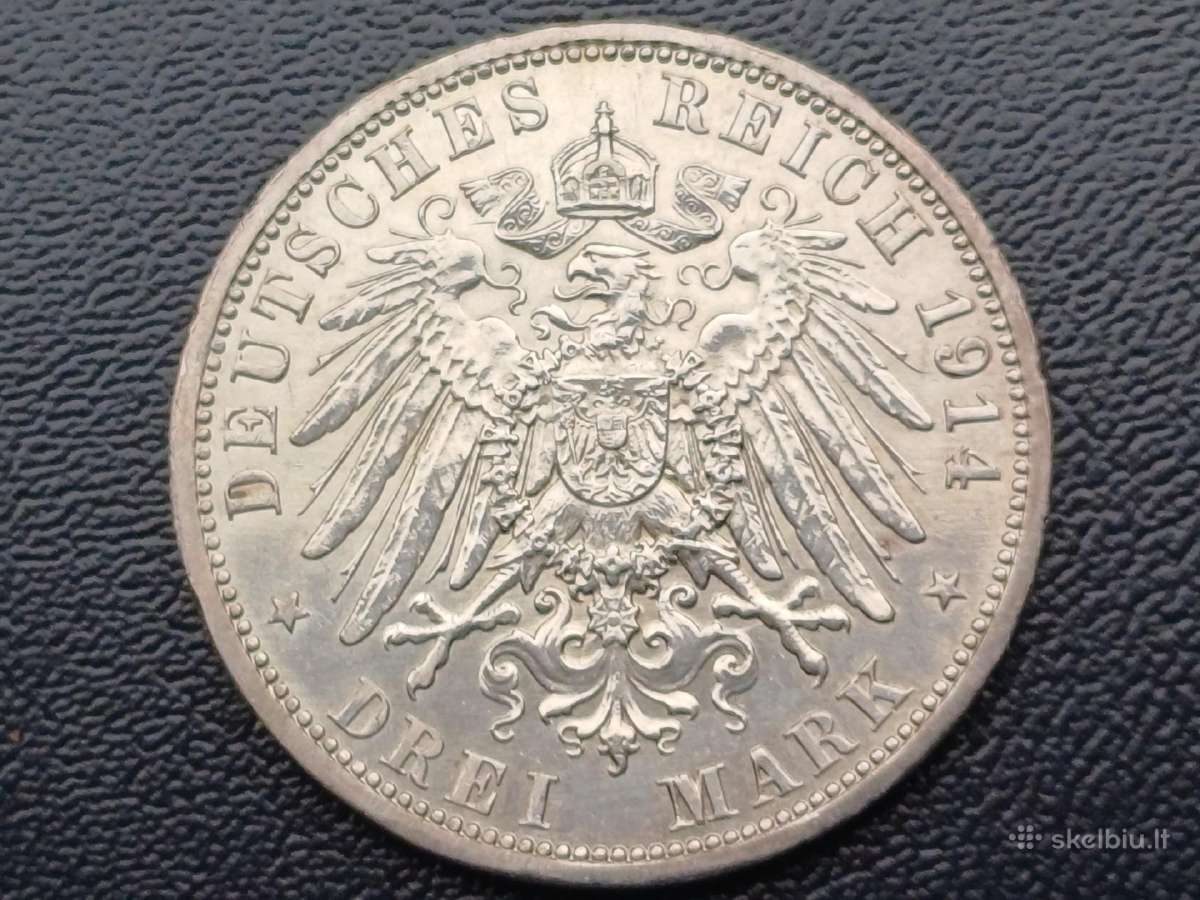 3 markes 1914m. sidabras 900 - nuotraukos Nr. 2