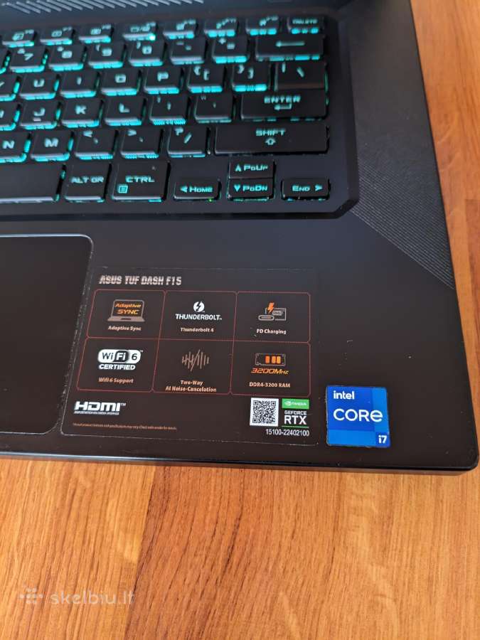 Ausu tuf dash f15 / i7-11370h / Rtx 3060 / 144hz - nuotraukos Nr. 9