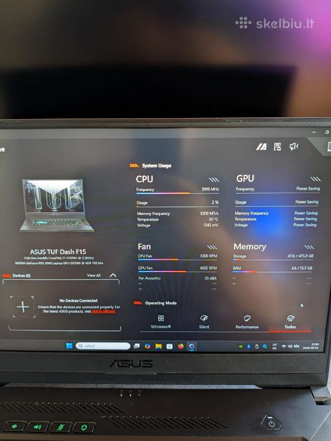 Ausu tuf dash f15 / i7-11370h / Rtx 3060 / 144hz - nuotraukos Nr. 12