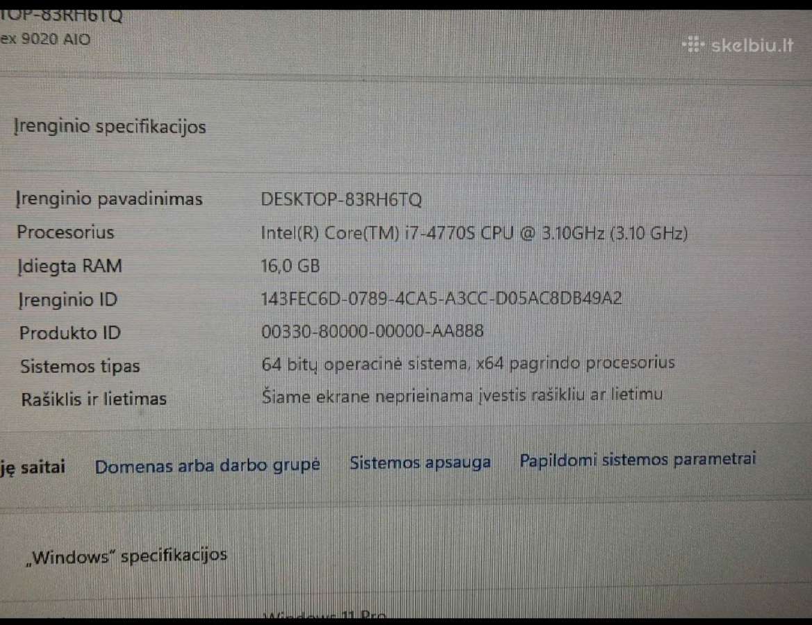 All-in-one) kompiuteris Dell Optiplex 9020 Aio. - nuotraukos Nr. 2