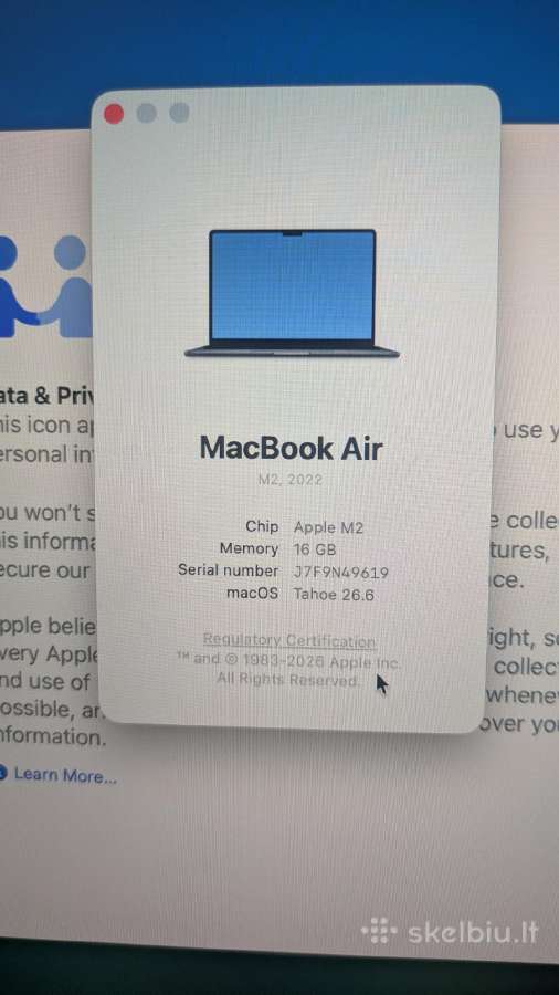 MacBook Air M2 16gb / 256gb – labai gera būklė. - nuotraukos Nr. 11