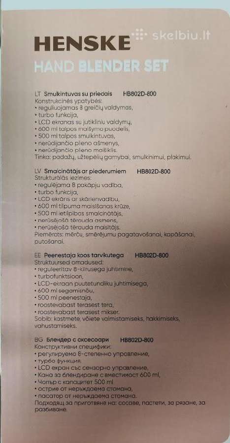 Naujas smulkintuvas su priedais Henske (800w) - nuotraukos Nr. 3