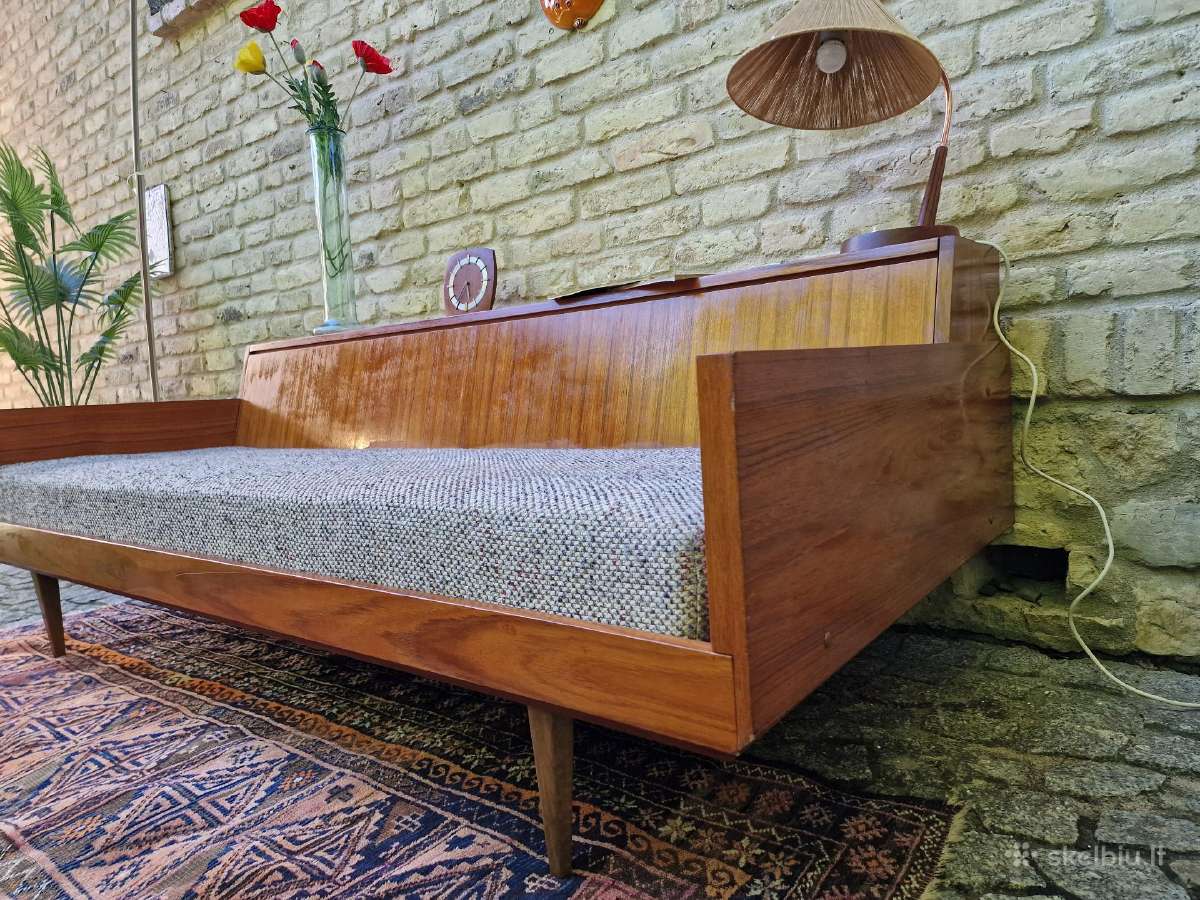 Vintažinė mid century tikmedžio sofa/lova - nuotraukos Nr. 26