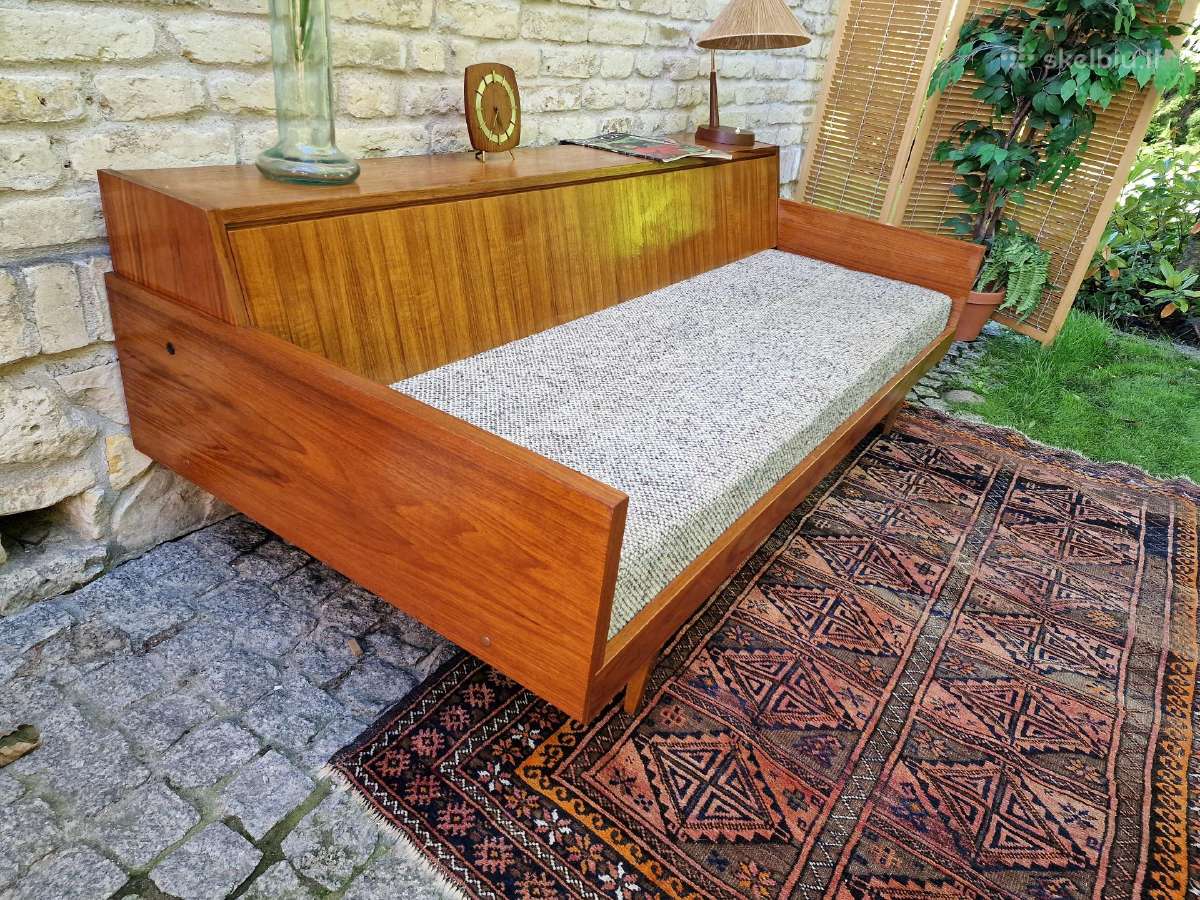 Vintažinė mid century tikmedžio sofa/lova - nuotraukos Nr. 27