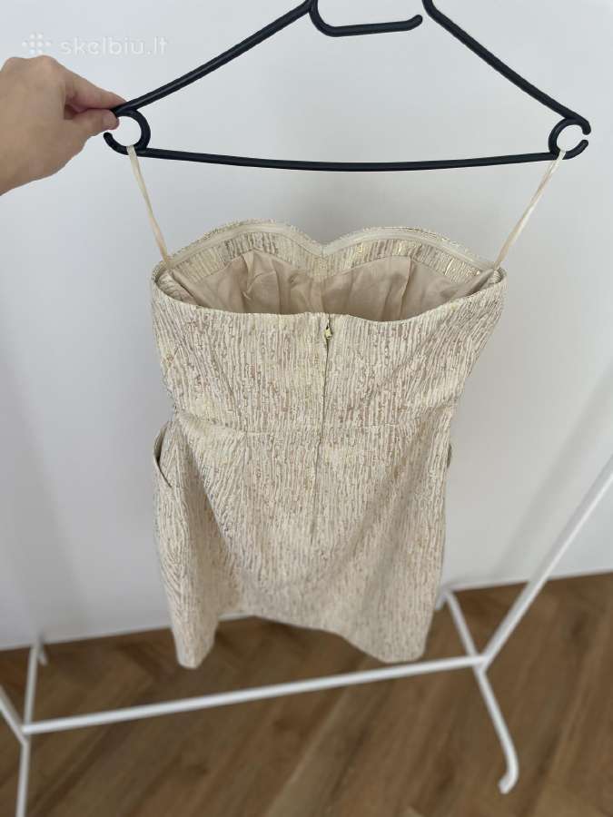 H&m kreminė auksinė proginė suknelė be petnešėlių - nuotraukos Nr. 4