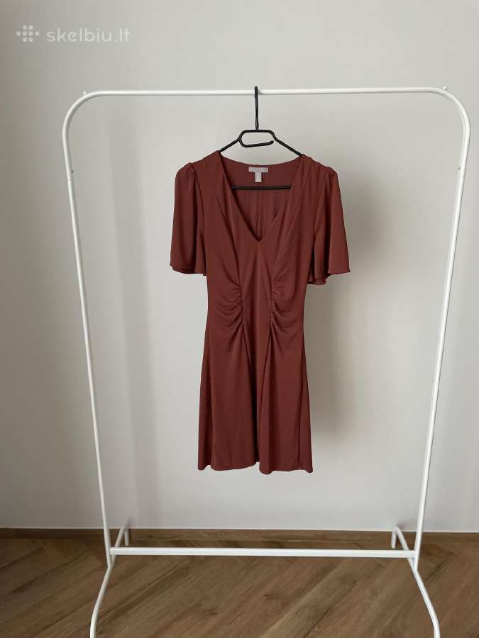 H&m rūdžių/plytų spalvos raukta mini suknelė XS - nuotraukos Nr. 4