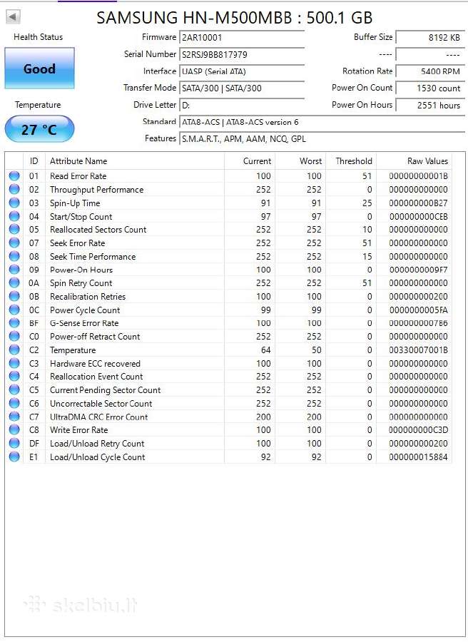 Samsung 2.5" Sata HDD 500gb - nuotraukos Nr. 3