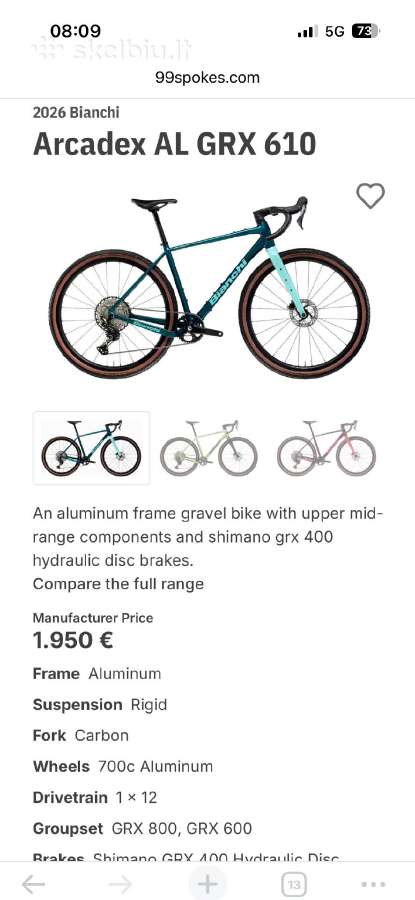 Bianchi gravel, 2026m. 1x12 GRX, L dydis - nuotraukos Nr. 13