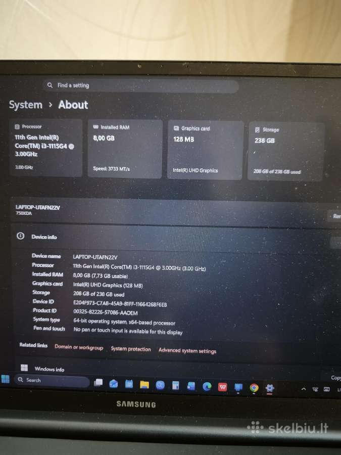 Kompiuteris Samsung 15inch i3-1115g4 Ram8g Ssd256g - nuotraukos Nr. 7