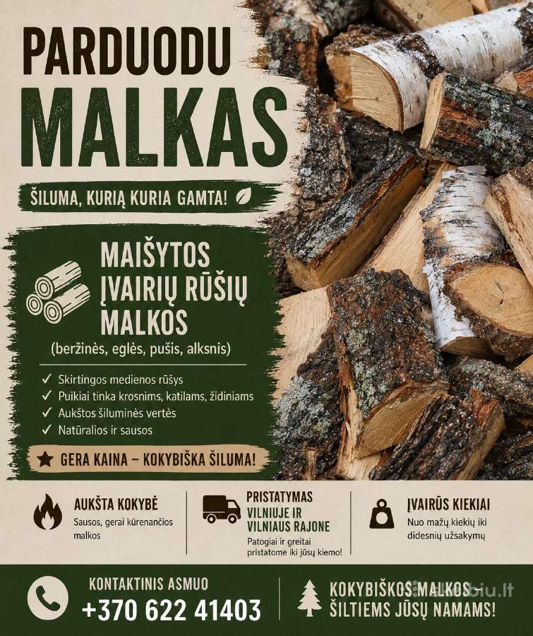Sausos Beržinės Ir Maišytos Skaldytos Malkos - nuotraukos Nr. 2