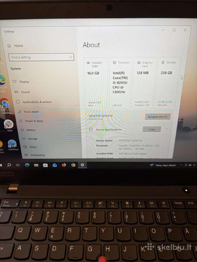 Lenovo T490 i5-8265u, 16gb, 256ssd - nuotraukos Nr. 2