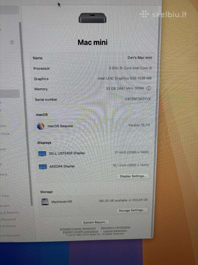 Apple Mac mini (2018) i5 3ghz, 32gb RAM, 256ssd - nuotraukos Nr. 2