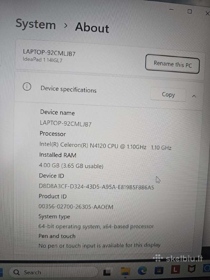 Lenovo Ideapad 1i 14igl7 14" Laptop Full HD - nuotraukos Nr. 7