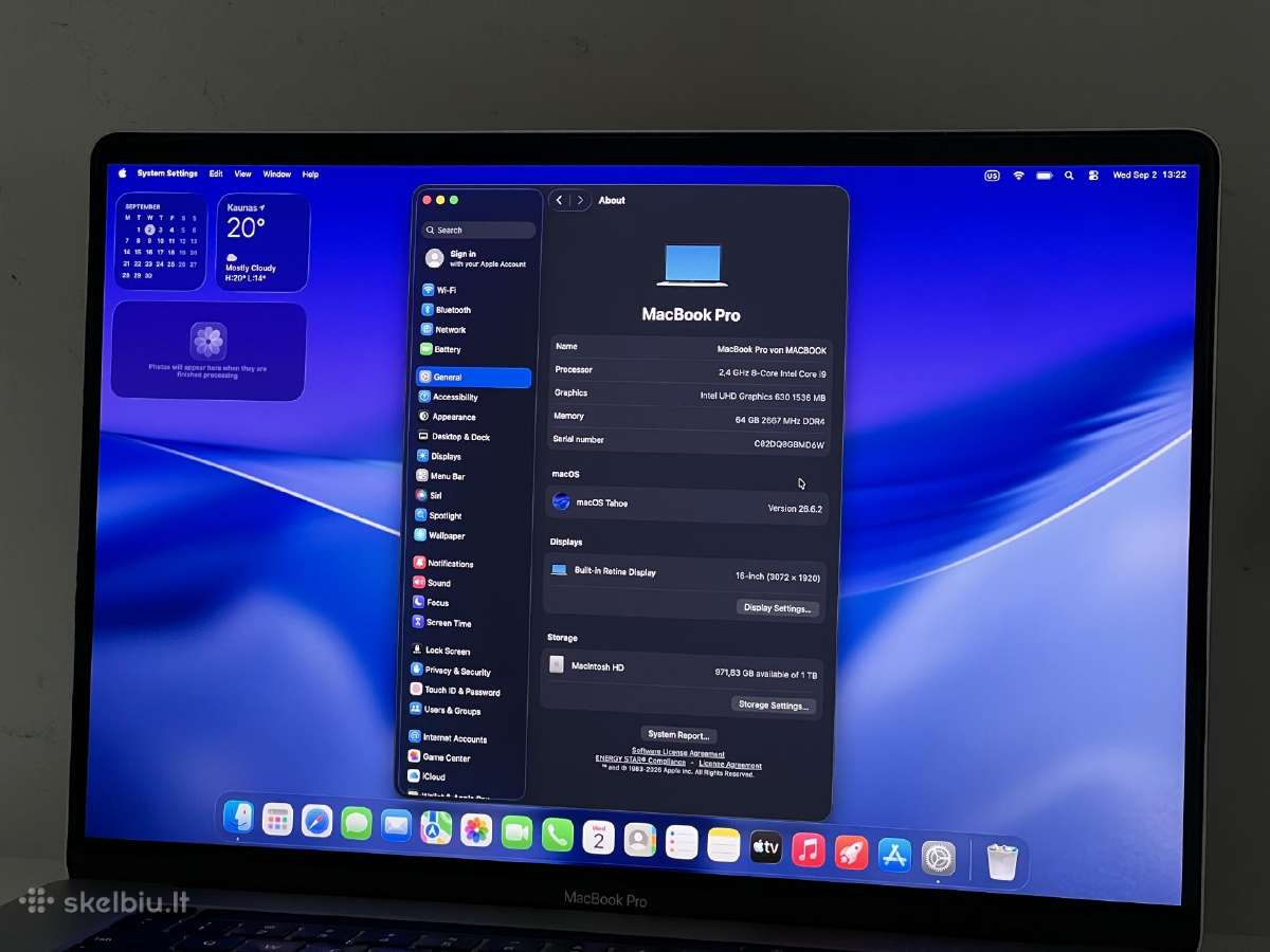 Parduodamas MacBook Pro 16 su I9, 5600m, 64gb/1tb. - nuotraukos Nr. 8