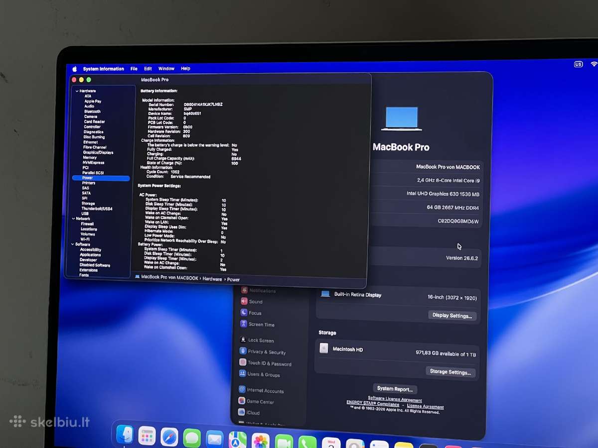 Parduodamas MacBook Pro 16 su I9, 5600m, 64gb/1tb. - nuotraukos Nr. 12