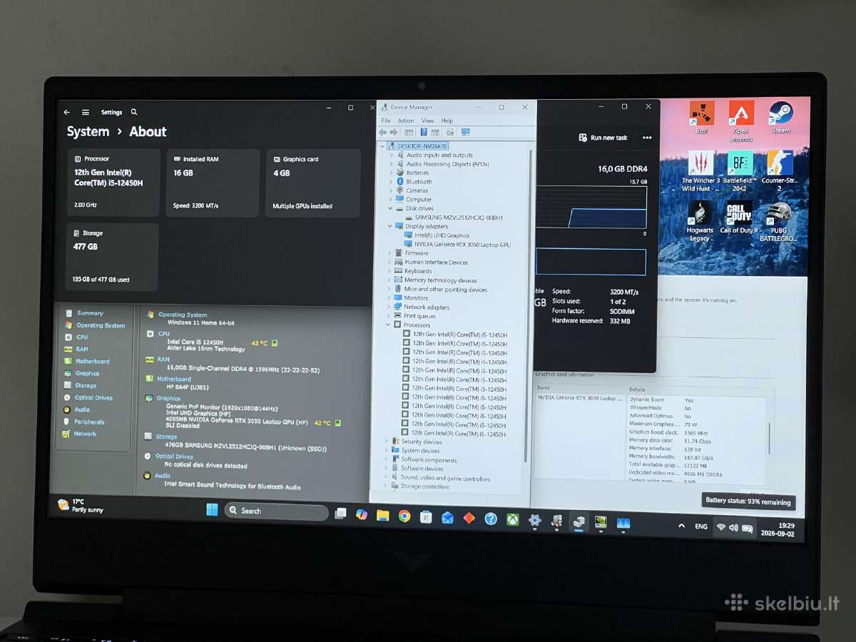 Parduodamas Hp Victus su Rtx 3050, I5-12k, 144hz. - nuotraukos Nr. 8