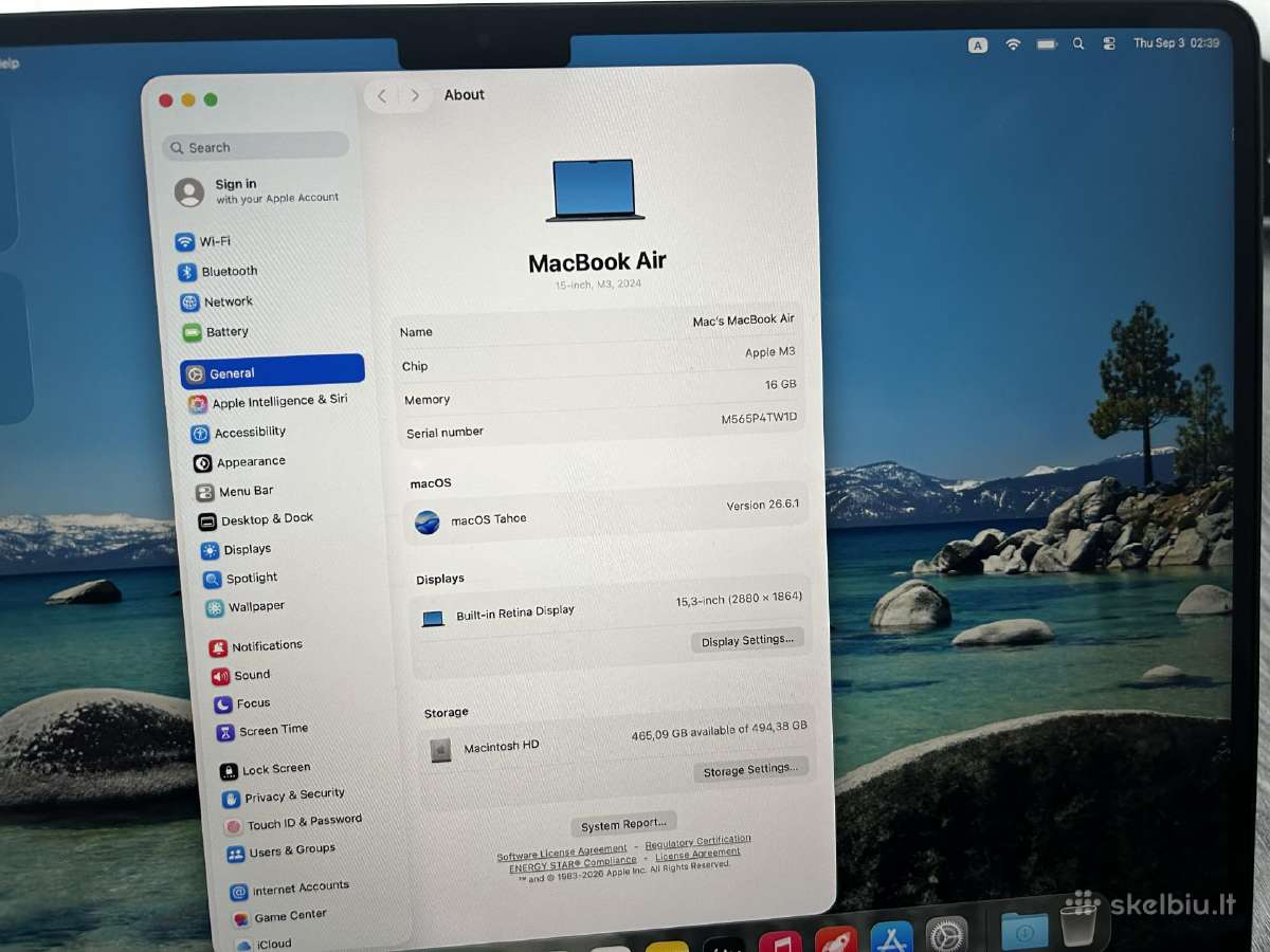 MacBook Air M3 15-inch 16gb 512gb SSD - nuotraukos Nr. 3