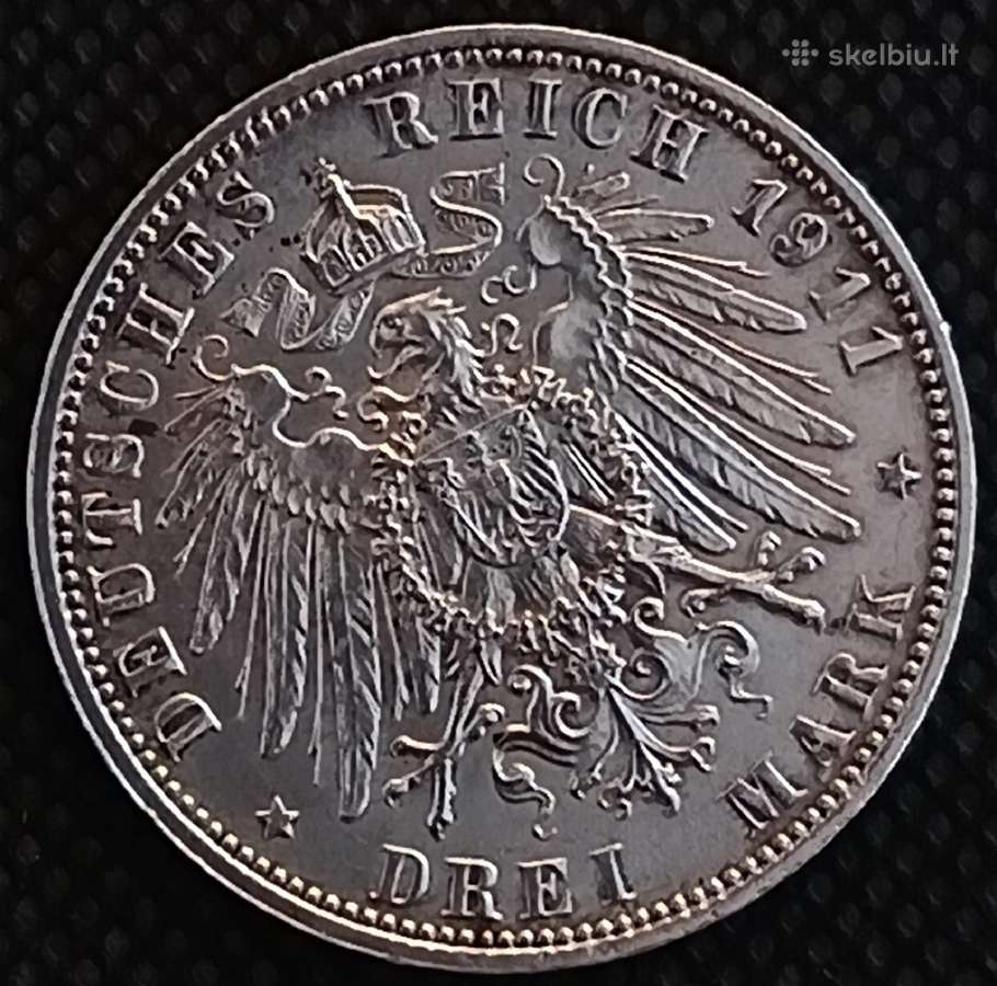 Vokietijos imperijos sidabrinė moneta 3 markės - nuotraukos Nr. 3