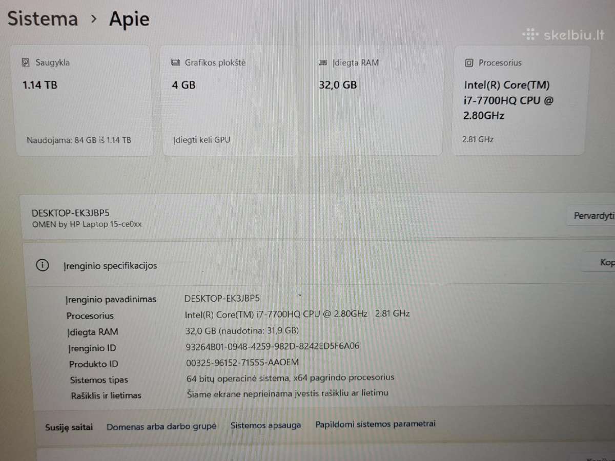 Hp Omen 15 – i7-7700hq / 32gb RAM / 256gb SSD+1tb - nuotraukos Nr. 3