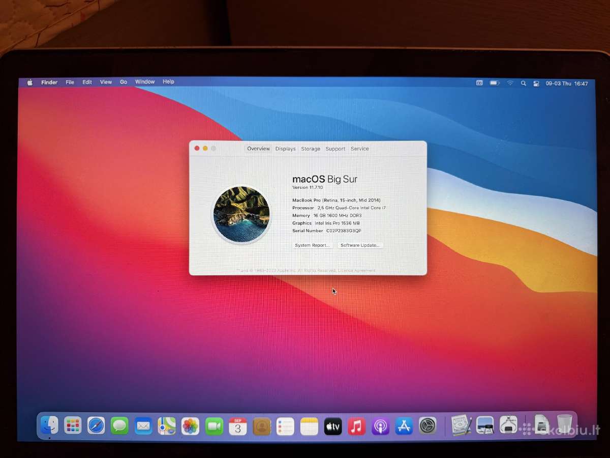 MacBook Pro 15 Retina i7 / 16gb / 256gb - nuotraukos Nr. 4