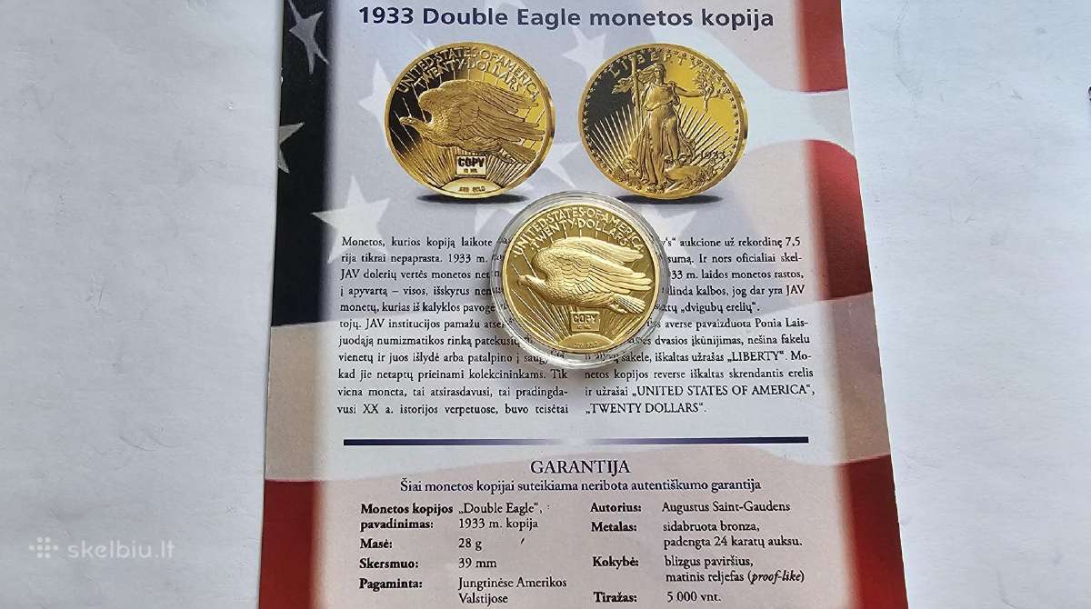 1933 Double eagle - dengta grynu auksu - nuotraukos Nr. 2