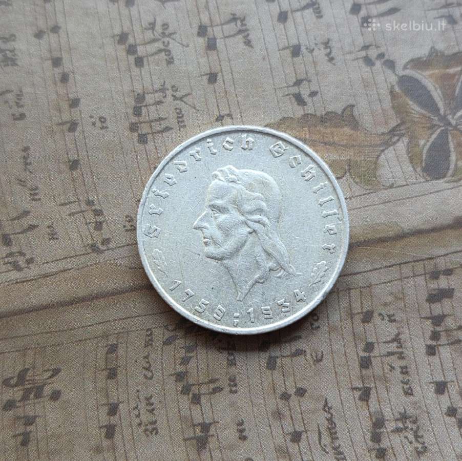 5 reichsmark 1934 Vokietija - Šileris - nuotraukos Nr. 3