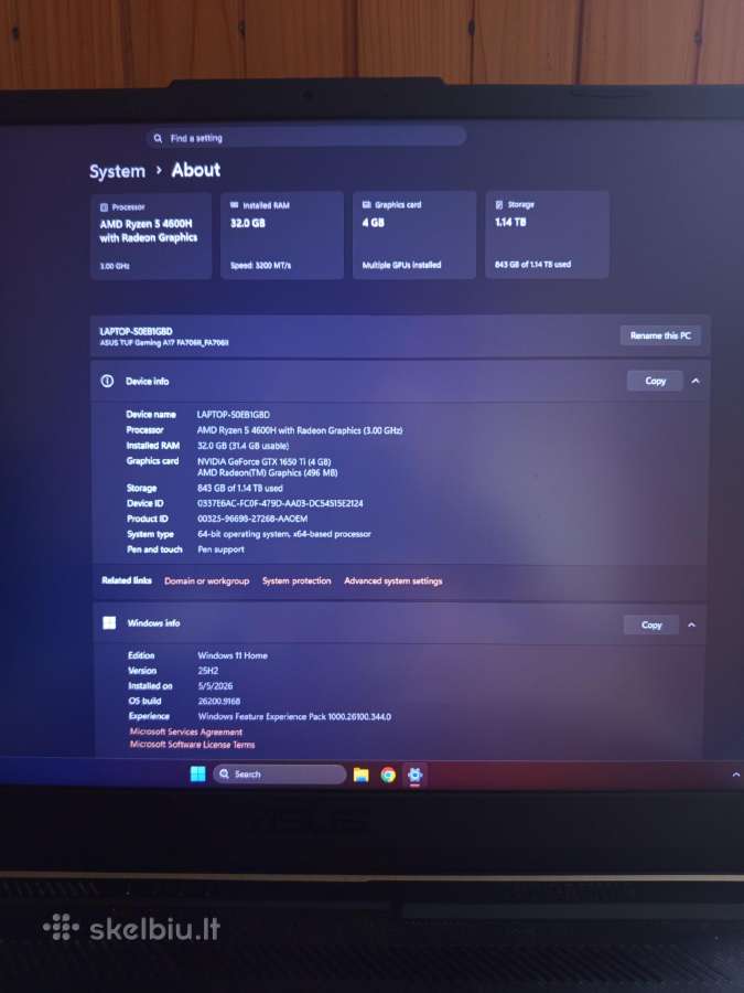 Asus Tuf Gaming A17 Ryzen 5 Gtx 1650 Ti 32gb - nuotraukos Nr. 5