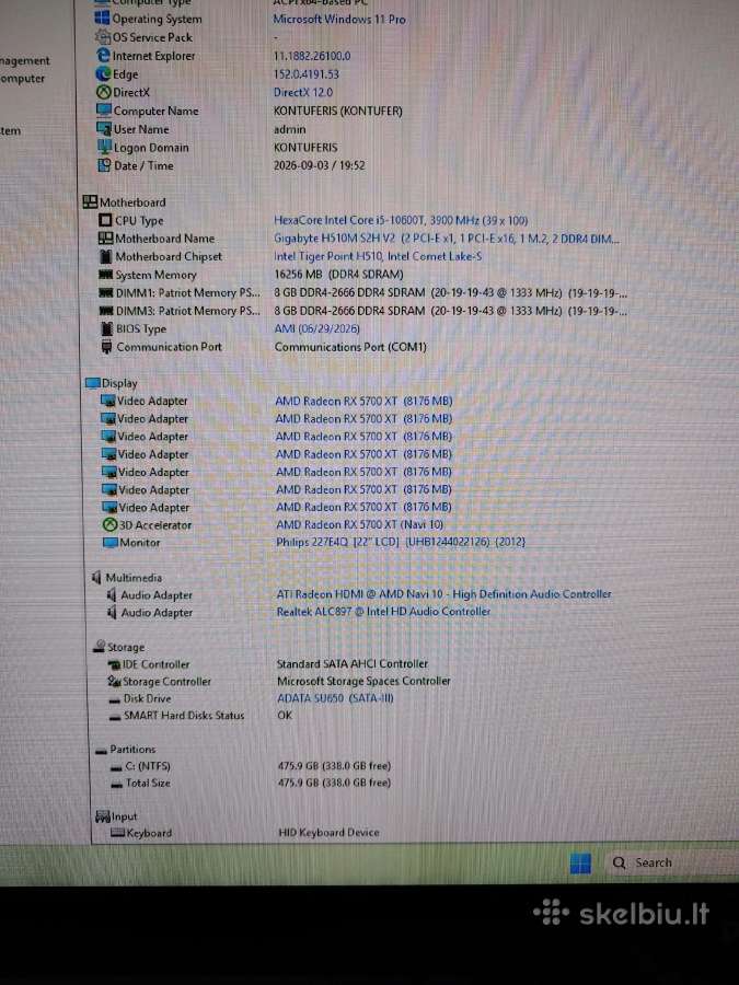 Intel 10600t/ Rx 5700xt / 16gb RAM - nuotraukos Nr. 5