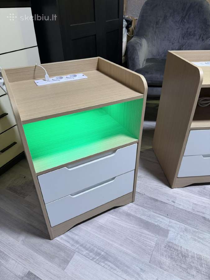 Modernios naktinės spintelės su LED ir rozetėmis - nuotraukos Nr. 2