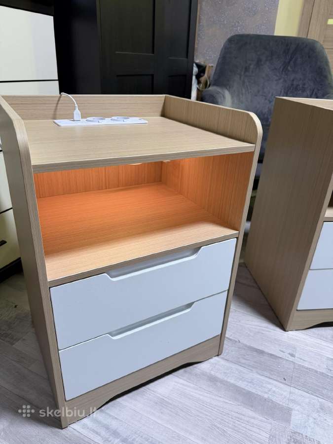 Modernios naktinės spintelės su LED ir rozetėmis - nuotraukos Nr. 3