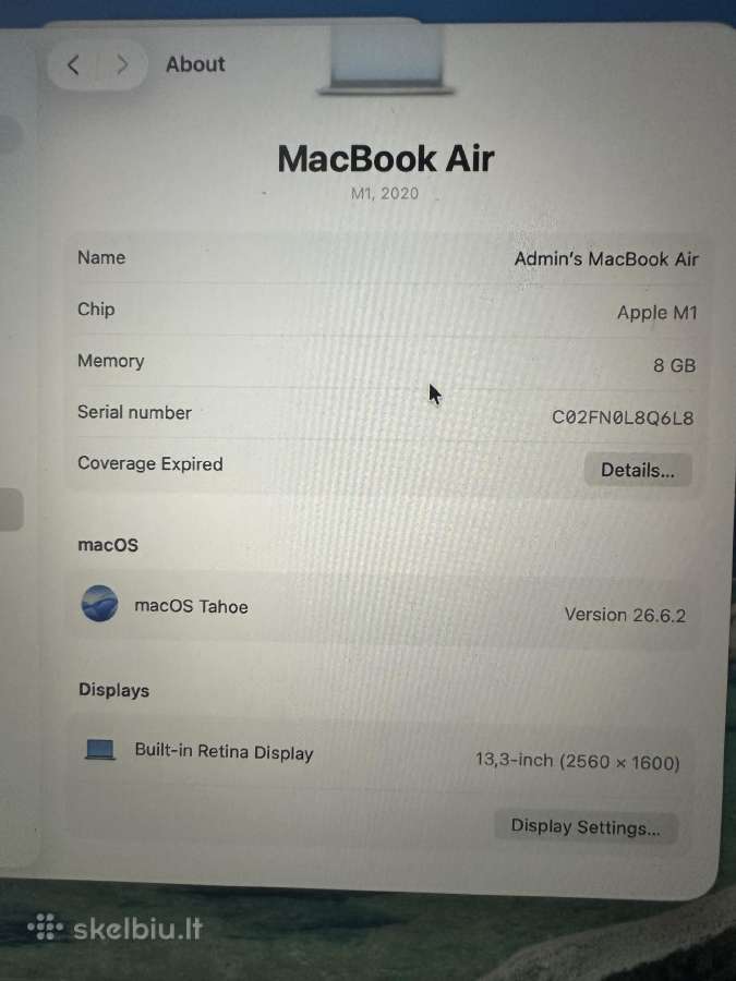 MacBook Air M1 2020 8gb 512gb Retina - nuotraukos Nr. 4