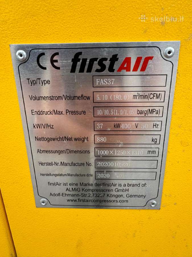 Sraigtinis oro kompresorius firstair Fas37, 37 kw - nuotraukos Nr. 6