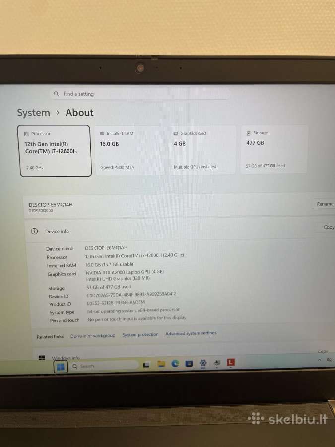 Lenovo Thinkpad P15v Gen3 i7-12800h 16gb 512gb SSD - nuotraukos Nr. 7