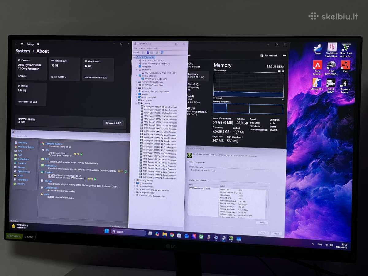 Parduodamas Stac. Su Rtx 5070, Ryzen 9, 32gb/1tb. - nuotraukos Nr. 4