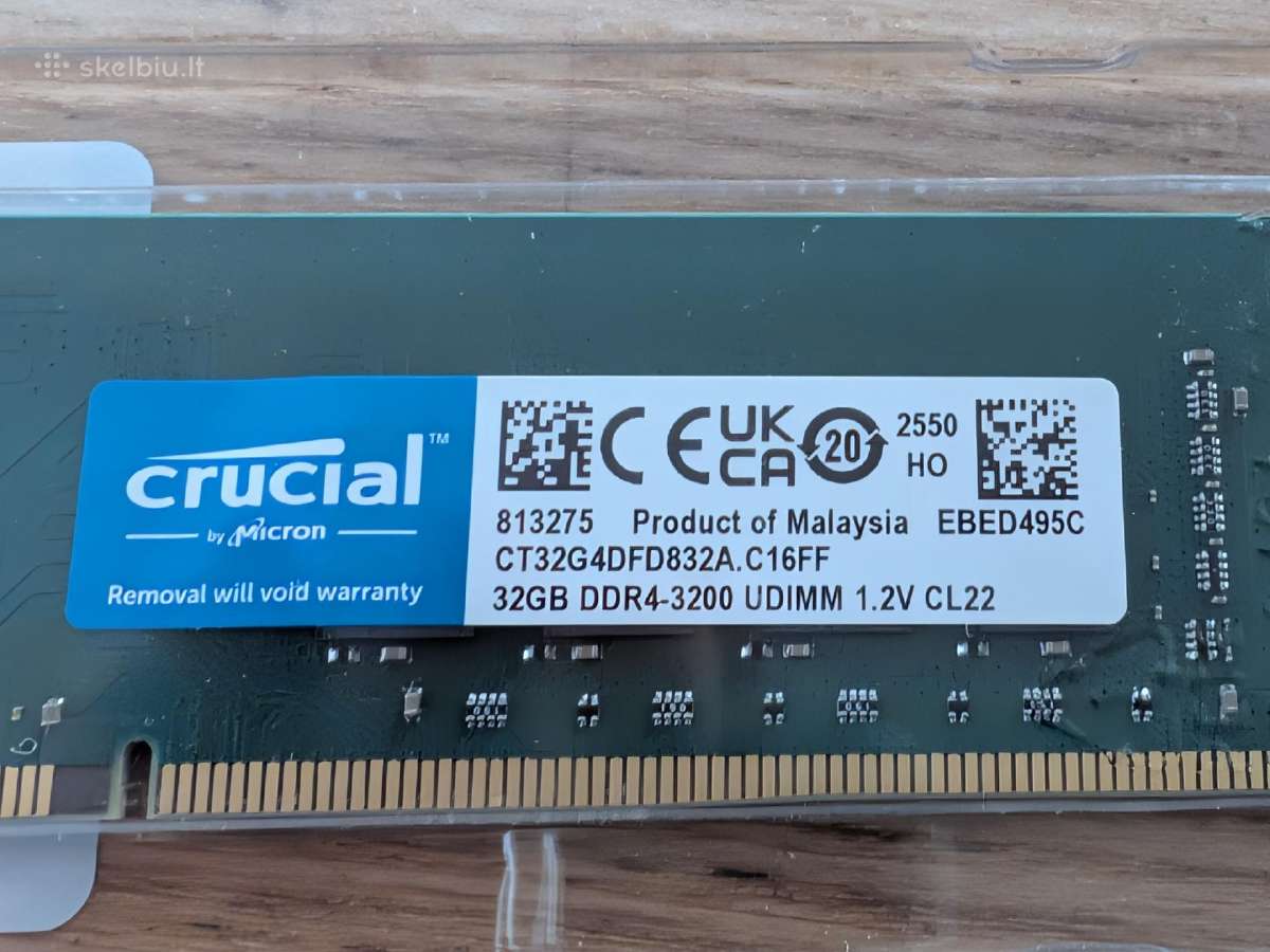 RAM Crucial 32gb Ddr4-3200 Udimm -nauja, garantija - nuotraukos Nr. 3