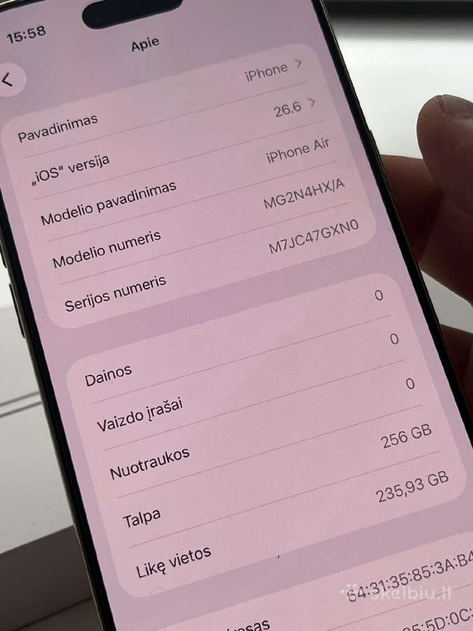 iPhone 17 Air 256gb 100% Baterija - nuotraukos Nr. 8