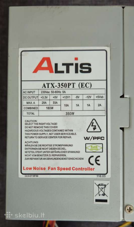 Maitinimo blokas Altis Atx-350pt(ec) 350w - nuotraukos Nr. 3