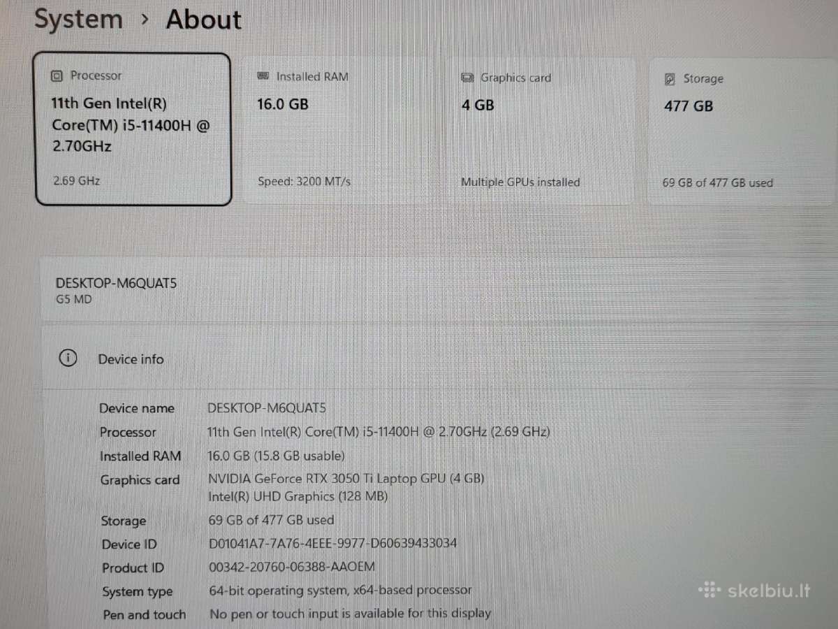 Gigabyte G5 Md – 11th i5-11400h / 16/512gb SSD - nuotraukos Nr. 4
