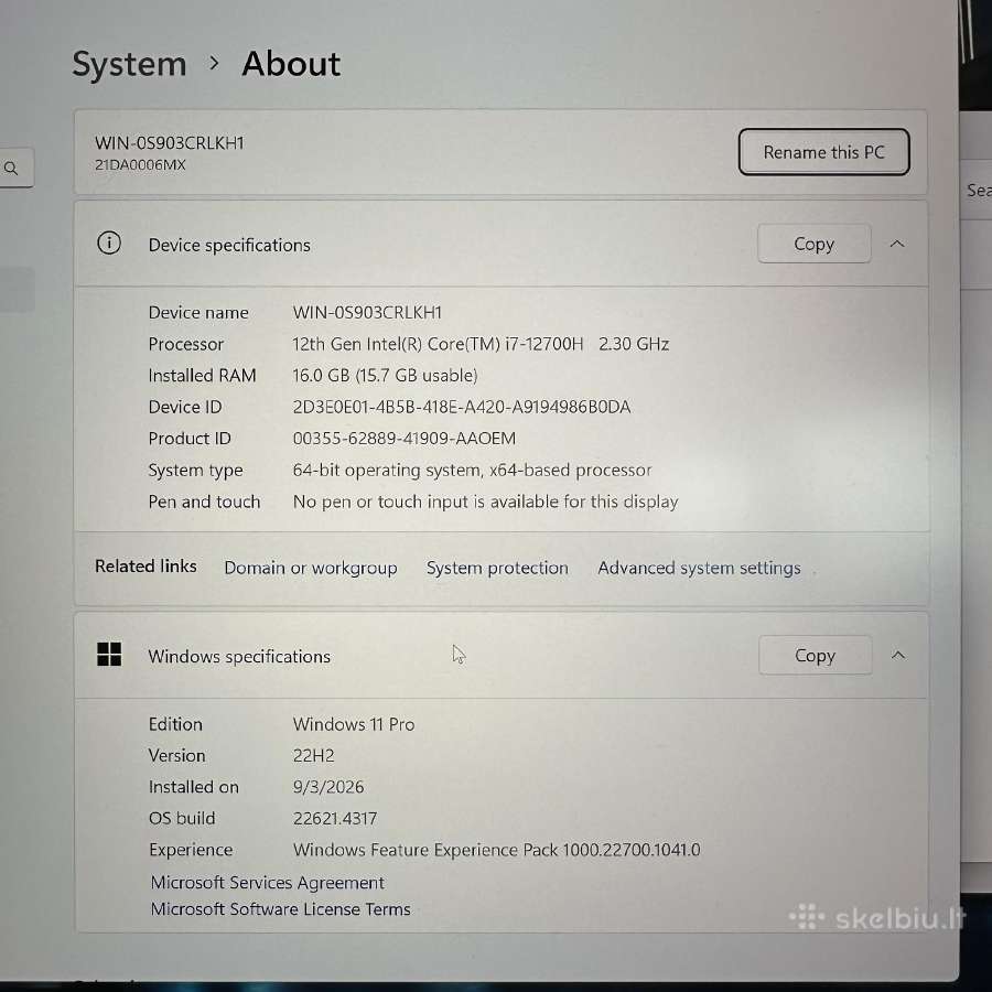 Lenovo Thinkpad T15p Gen3 i7-12700h Rtx 3070 - nuotraukos Nr. 5