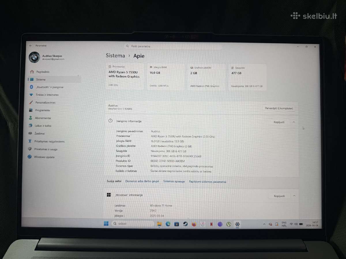Parduodu Lenovo Ideapad slim5 - nuotraukos Nr. 5
