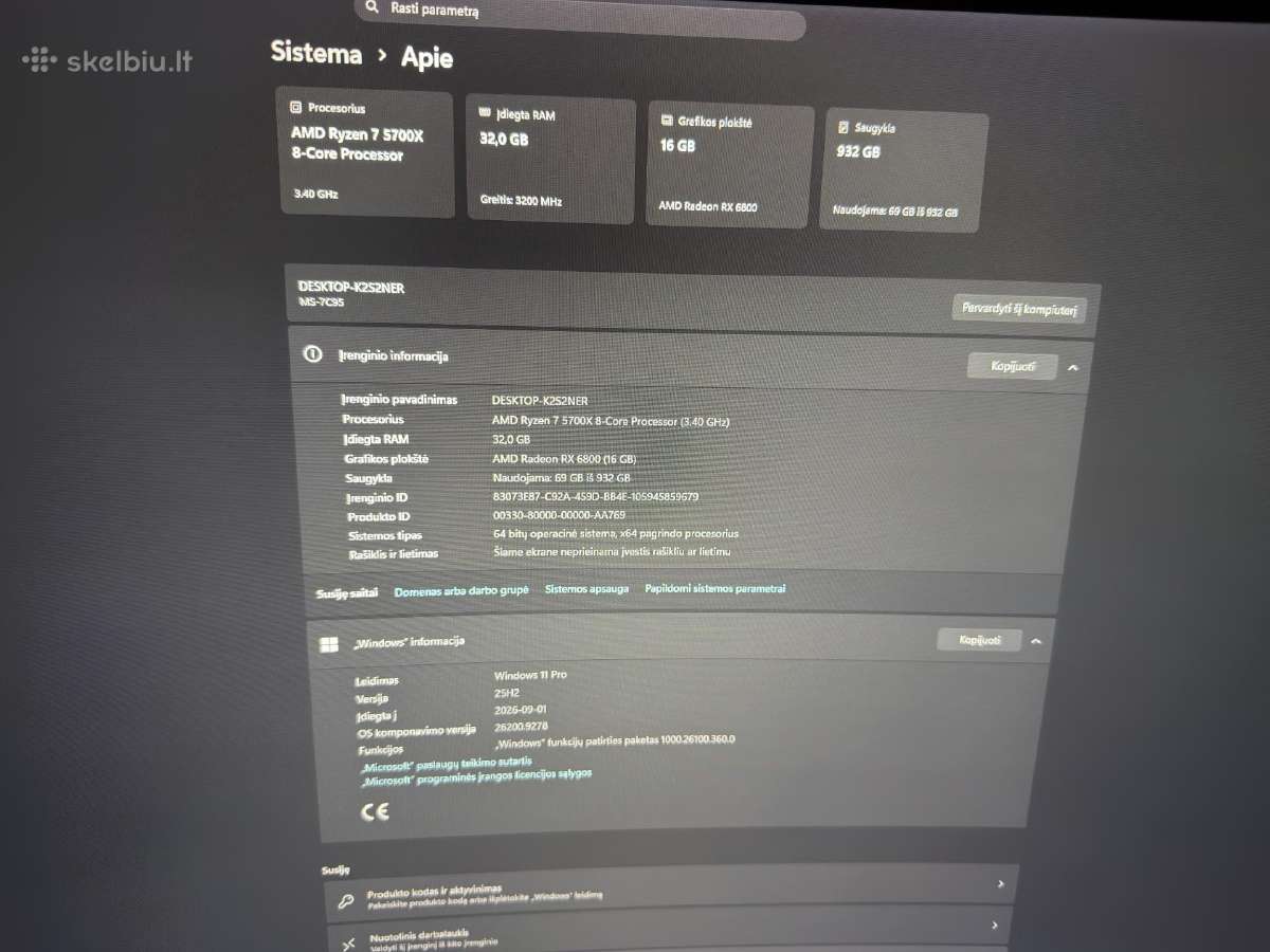 Gaming Pc Ryzen 7 5700x + Rx 6800 16gb 32gb 1tb - nuotraukos Nr. 5