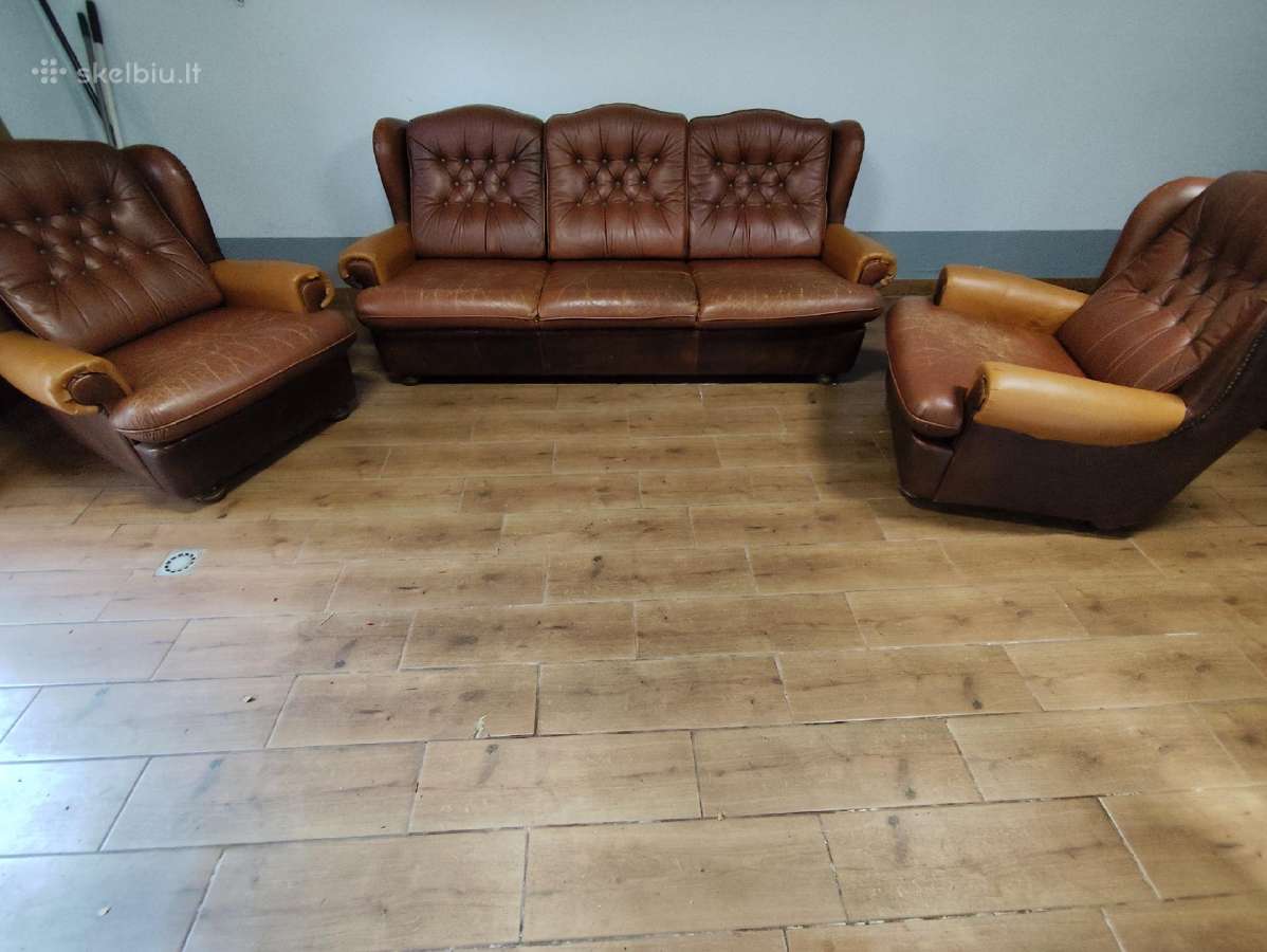 Parduodama odinė naudota sofa ir du foteliai - nuotraukos Nr. 2