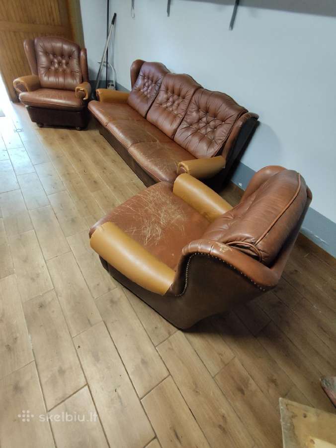 Parduodama odinė naudota sofa ir du foteliai - nuotraukos Nr. 3